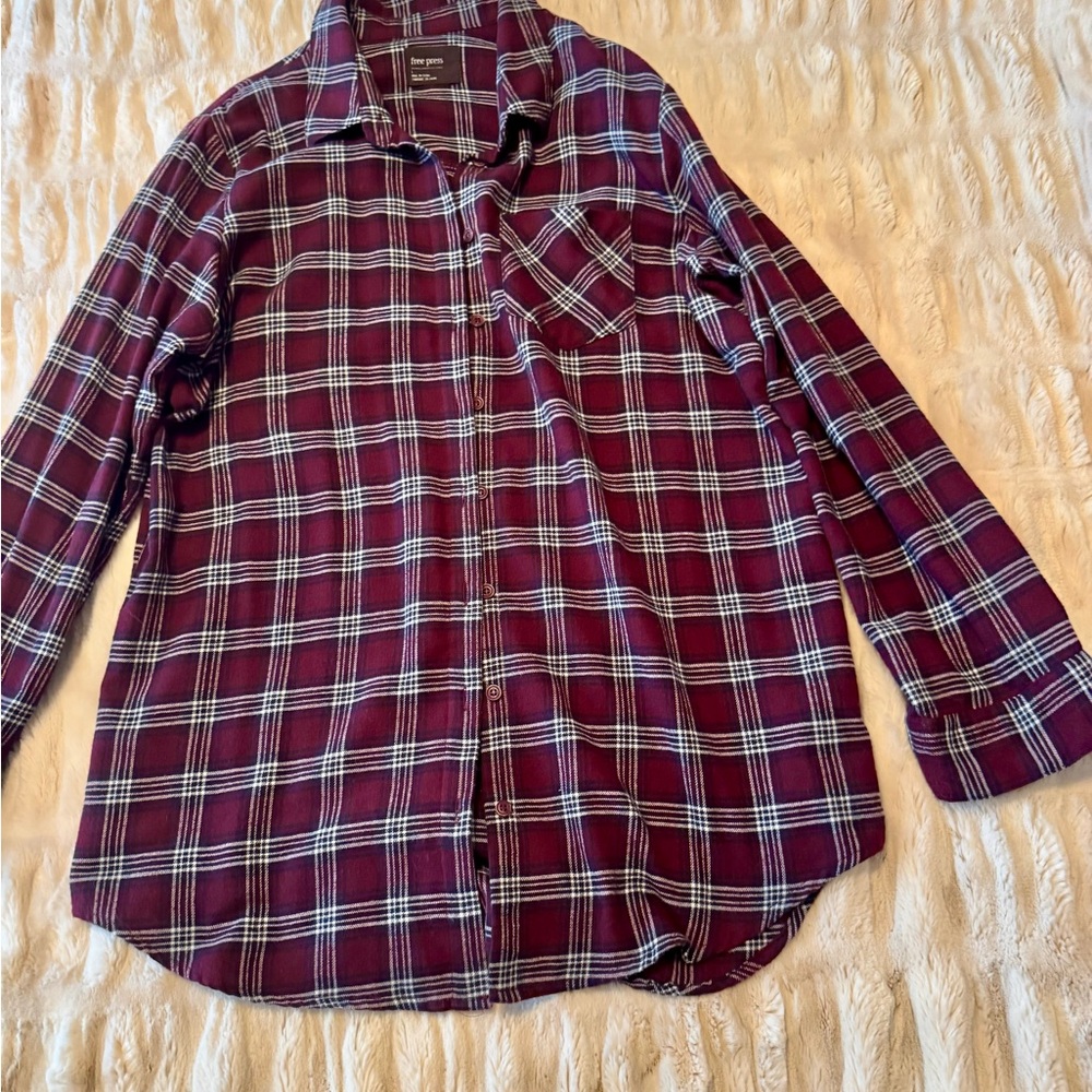 Free Press Burgundy Plaid Shirt